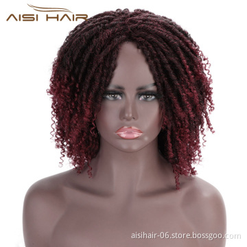 Aisi Hair Ombre Black Bug 14 Inch Wig Crochet Braids Wigs Soft Dreadlocks Hair High Temperature Fiber Short Wigs